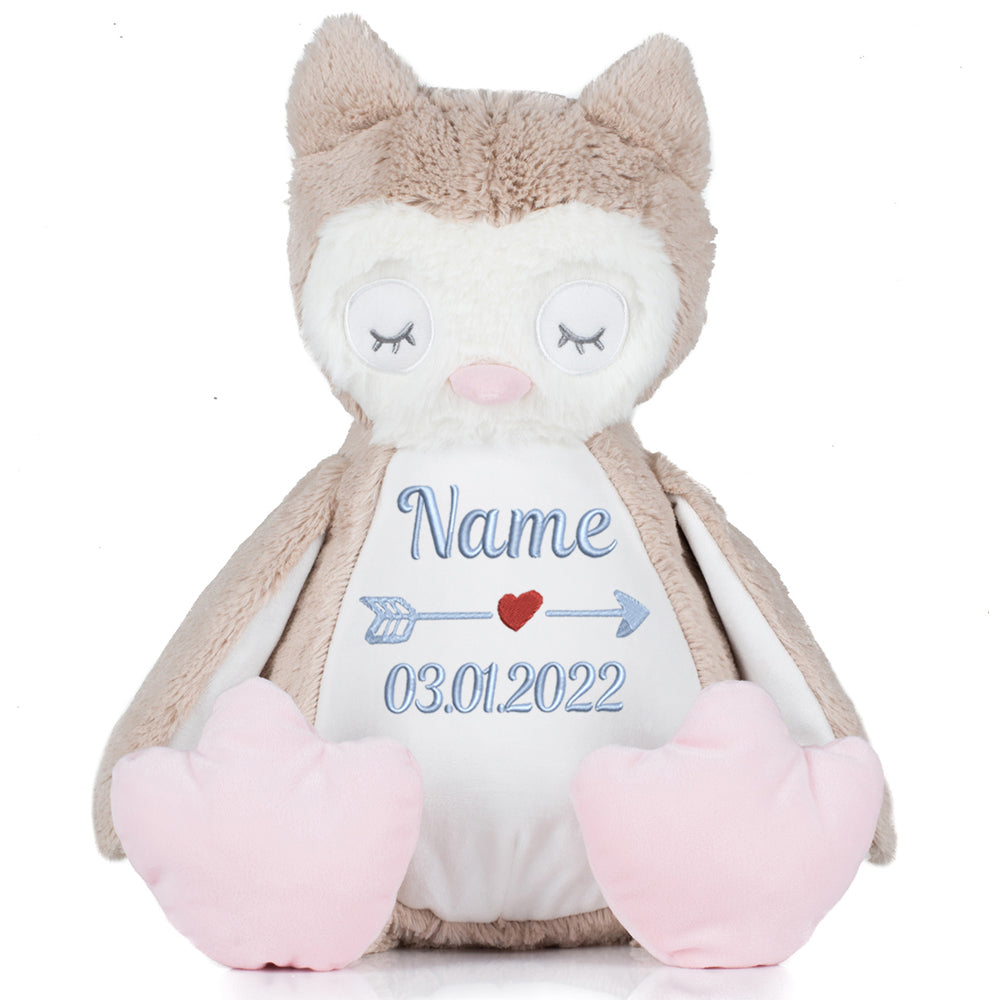 Stofftier mit Name Bestickt Kuscheltier Eule personalisiert Name und Datum