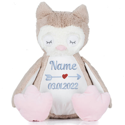 Stofftier mit Name Bestickt Kuscheltier Eule personalisiert Name und Datum