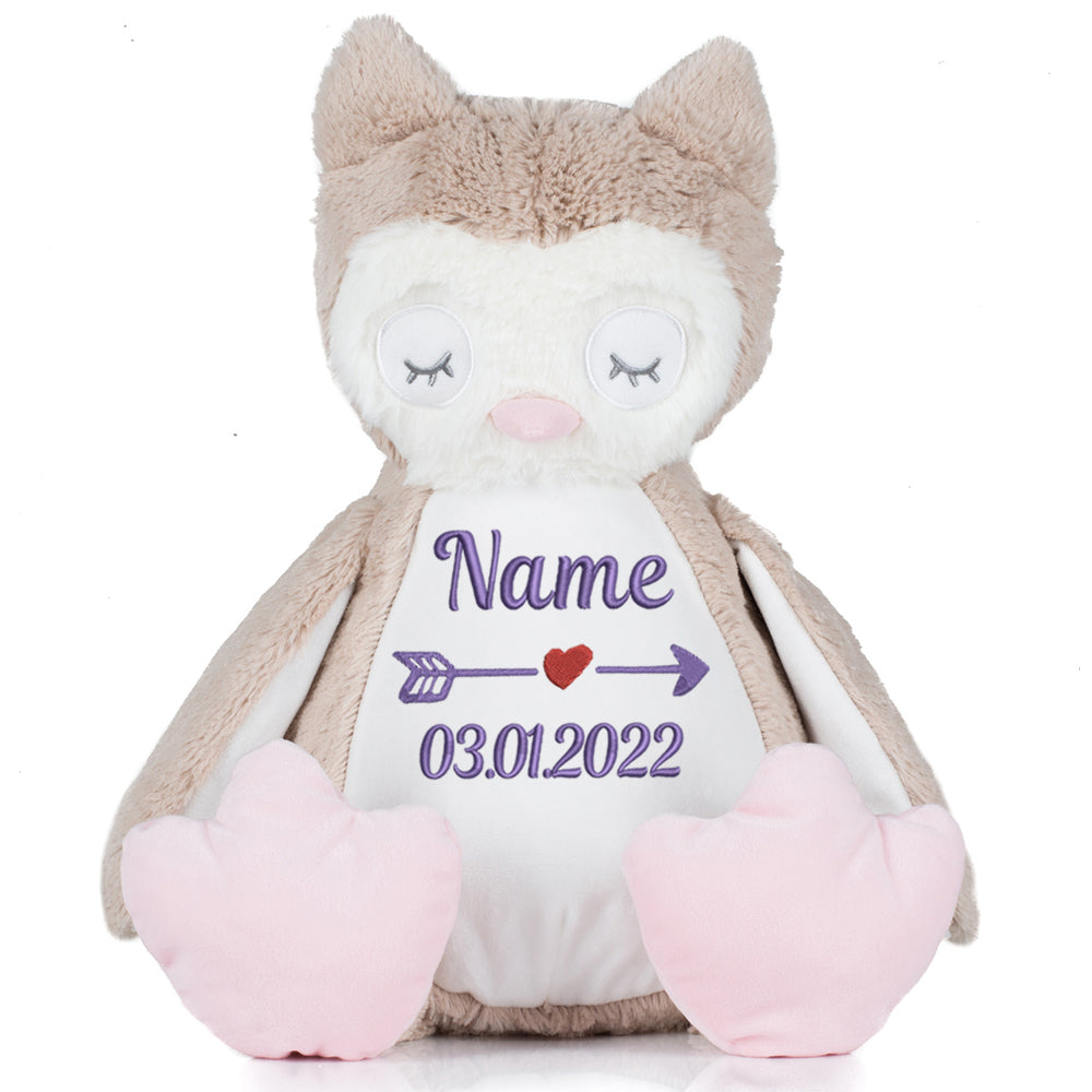 Stofftier mit Name Bestickt Kuscheltier Eule personalisiert Name und Datum