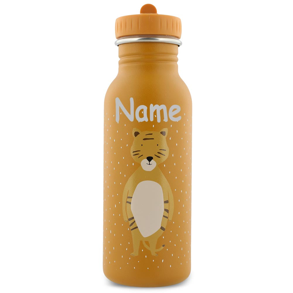 Edelstahl Trinkflasche für Kinder mit Namen graviert von Trixie ultraleicht auslaufsicher Trinkschnabel für Kinder ab 3 Jahren Tiger