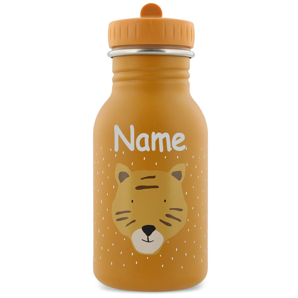 Edelstahl Trinkflasche für Kinder mit Namen graviert von Trixie ultraleicht auslaufsicher Trinkschnabel für Kinder ab 3 Jahren Tiger