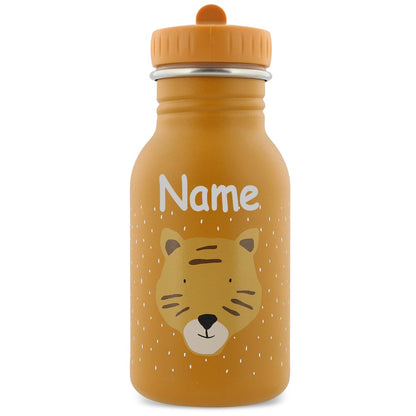 Edelstahl Trinkflasche für Kinder mit Namen graviert von Trixie ultraleicht auslaufsicher Trinkschnabel für Kinder ab 3 Jahren Tiger