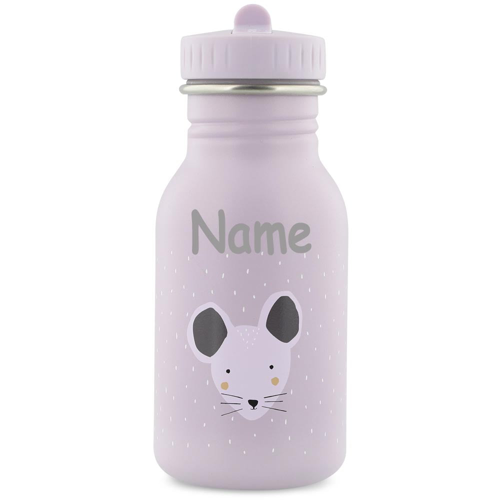 Edelstahl Trinkflasche für Kinder mit Namen graviert von Trixie ultraleicht auslaufsicher Trinkschnabel für Kinder ab 3 Jahren Maus