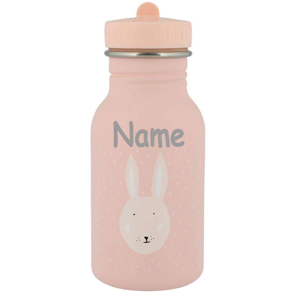 Edelstahl Trinkflasche für Kinder mit Namen graviert von Trixie ultraleicht auslaufsicher Trinkschnabel für Kinder ab 3 Jahren Hase