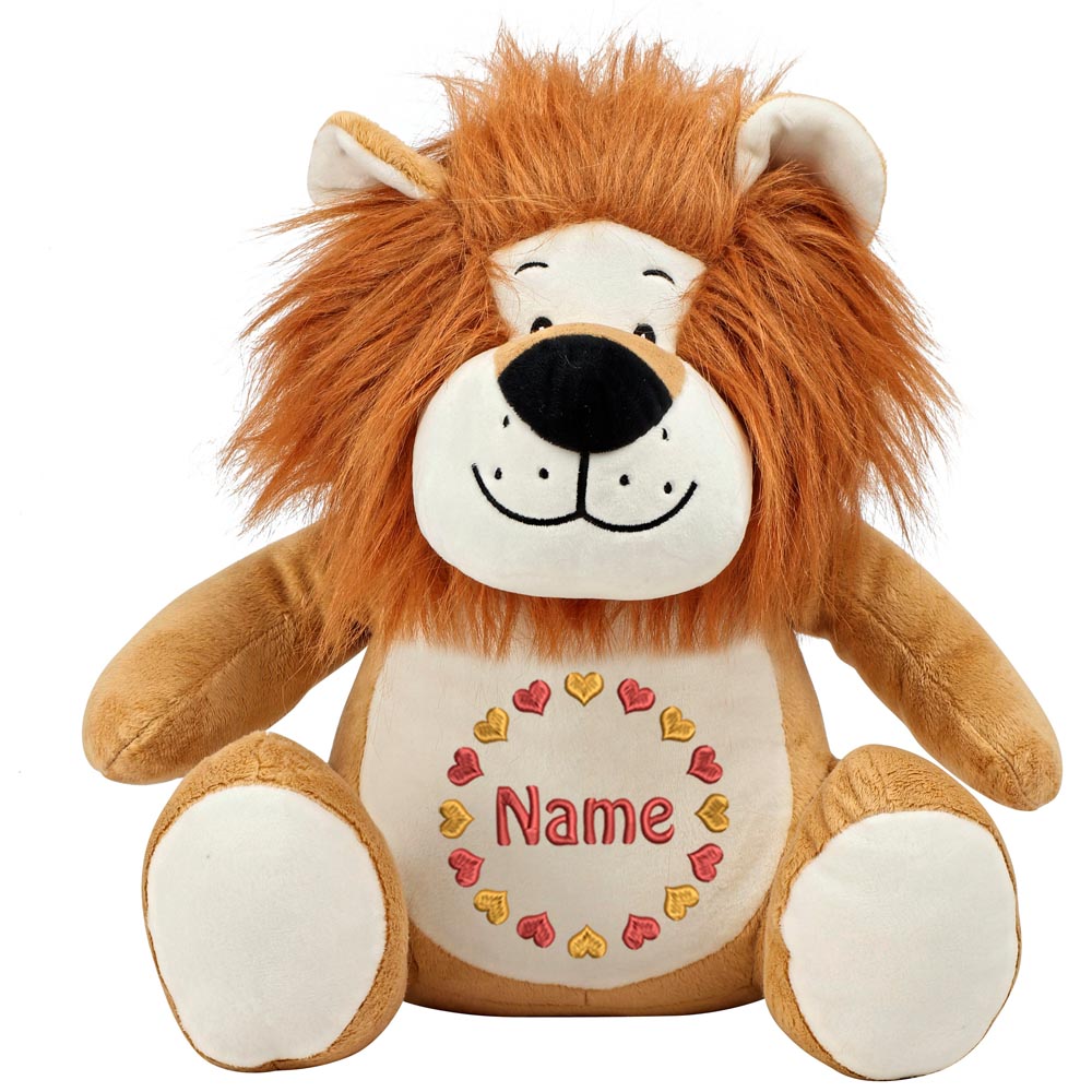 Stofftier mit Name Bestickt Kuscheltier Löwe personalisiert Herzkreis