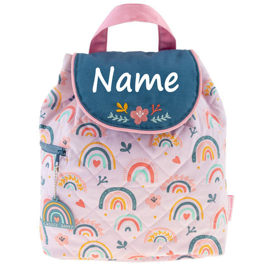 Personalisierter Rucksack für Kinder 8 Liter Kindergartenrucksack aus Baumwolle mit Namen bedruckt Motiv Regenbogen rosa