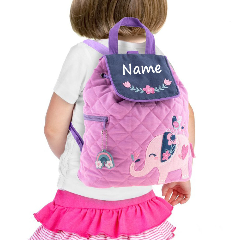 Personalisierter Rucksack für Kinder 8 Liter Kindergartenrucksack aus Baumwolle mit Namen bedruckt Motiv Elefant beere