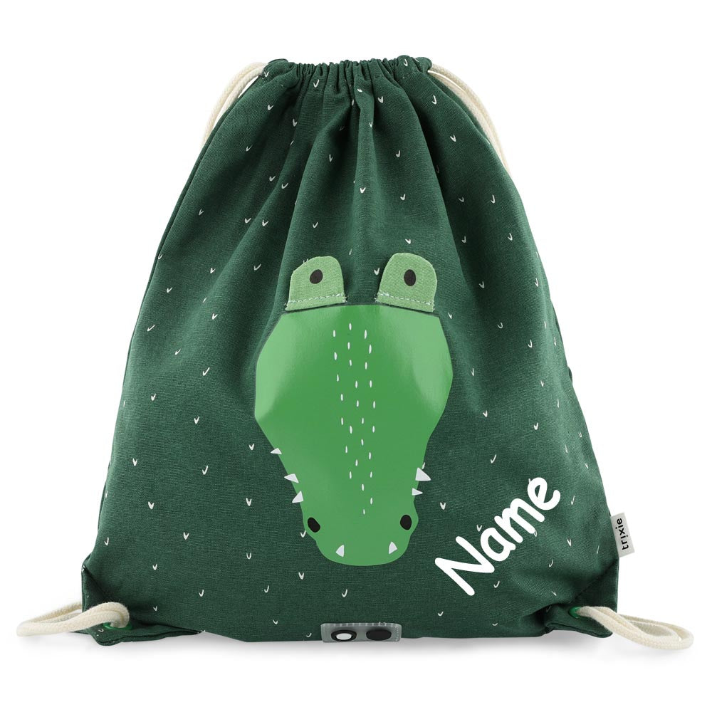 Turnbeutel mit Name personalisiert von Trixie Sportbeutel Schwimmtasche für Kinder mit Tiermotiv und Wunschnamen bedruckt Krokodil