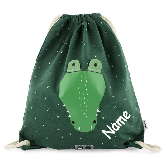 Turnbeutel mit Name personalisiert von Trixie Sportbeutel Schwimmtasche für Kinder mit Tiermotiv und Wunschnamen bedruckt Krokodil