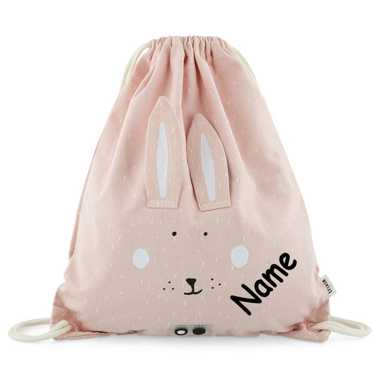 Turnbeutel mit Name personalisiert von Trixie Sportbeutel Schwimmtasche für Kinder mit Tiermotiv und Wunschnamen bedruckt Hase
