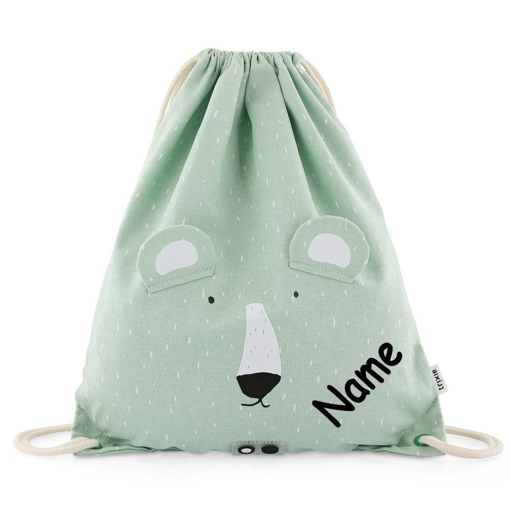 Turnbeutel mit Name personalisiert von Trixie Sportbeutel Schwimmtasche für Kinder mit Tiermotiv und Wunschnamen bedruckt Polarbär
