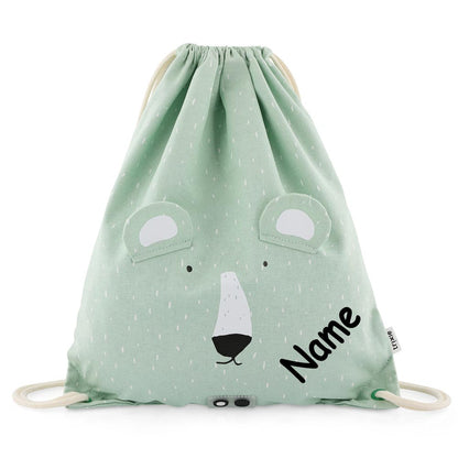 Turnbeutel mit Name personalisiert von Trixie Sportbeutel Schwimmtasche für Kinder mit Tiermotiv und Wunschnamen bedruckt Polarbär