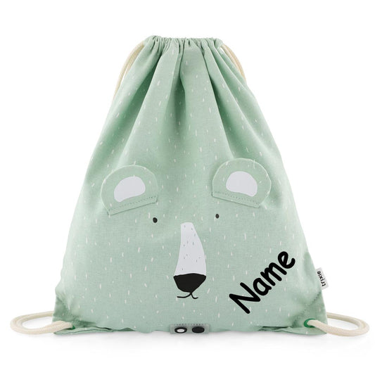 Turnbeutel mit Name personalisiert von Trixie Sportbeutel Schwimmtasche für Kinder mit Tiermotiv und Wunschnamen bedruckt Polarbär