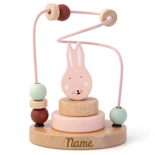 Trixie Mini Motorikschleife aus Holz PERSONALISIERT Steckspiel mit Namen graviert Geschenk zur Geburt Hase