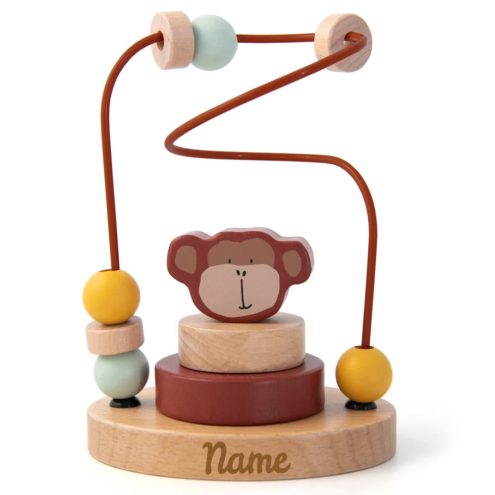 Trixie Mini Motorikschleife aus Holz PERSONALISIERT Steckspiel mit Namen graviert Geschenk zur Geburt Affe