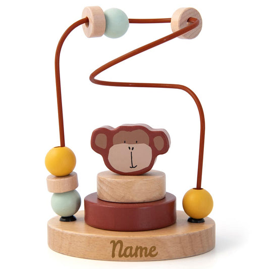 Trixie Mini Motorikschleife aus Holz PERSONALISIERT Steckspiel mit Namen graviert Geschenk zur Geburt Affe