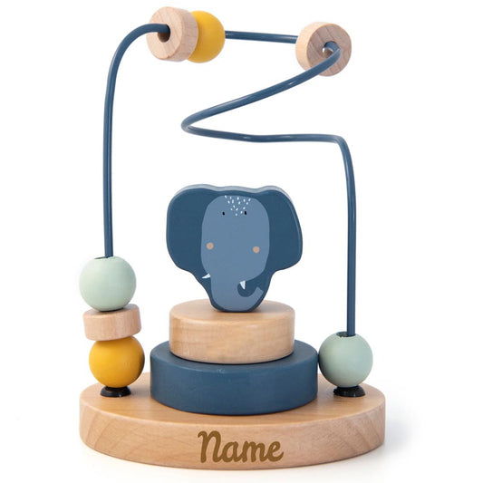 Trixie Mini Motorikschleife aus Holz PERSONALISIERT Steckspiel mit Namen graviert Geschenk zur Geburt Elefant