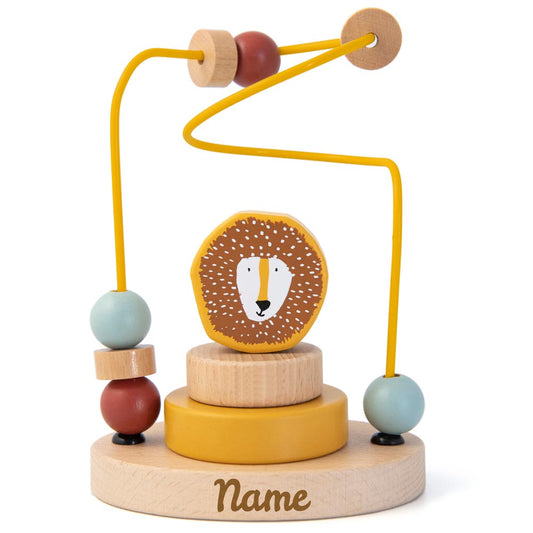 Trixie Mini Motorikschleife aus Holz PERSONALISIERT Steckspiel mit Namen graviert Geschenk zur Geburt Löwe