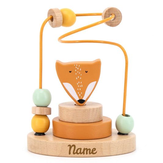 Trixie Mini Motorikschleife aus Holz PERSONALISIERT Steckspiel mit Namen graviert Geschenk zur Geburt Fuchs