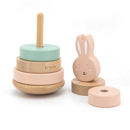 Personalisierter Stapelturm aus Holz von Trixie mit Namen und Geburtsdaten graviert Geburtsgeschenk HASE