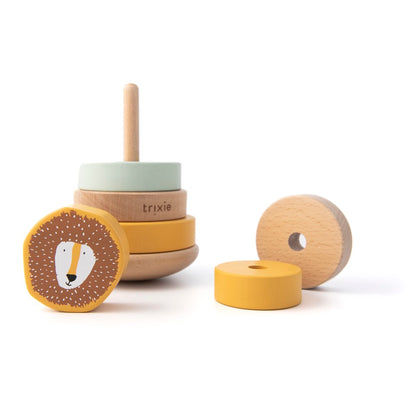 Personalisierter Stapelturm aus Holz von Trixie mit Namen und Geburtsdaten graviert Geburtsgeschenk LÖWE