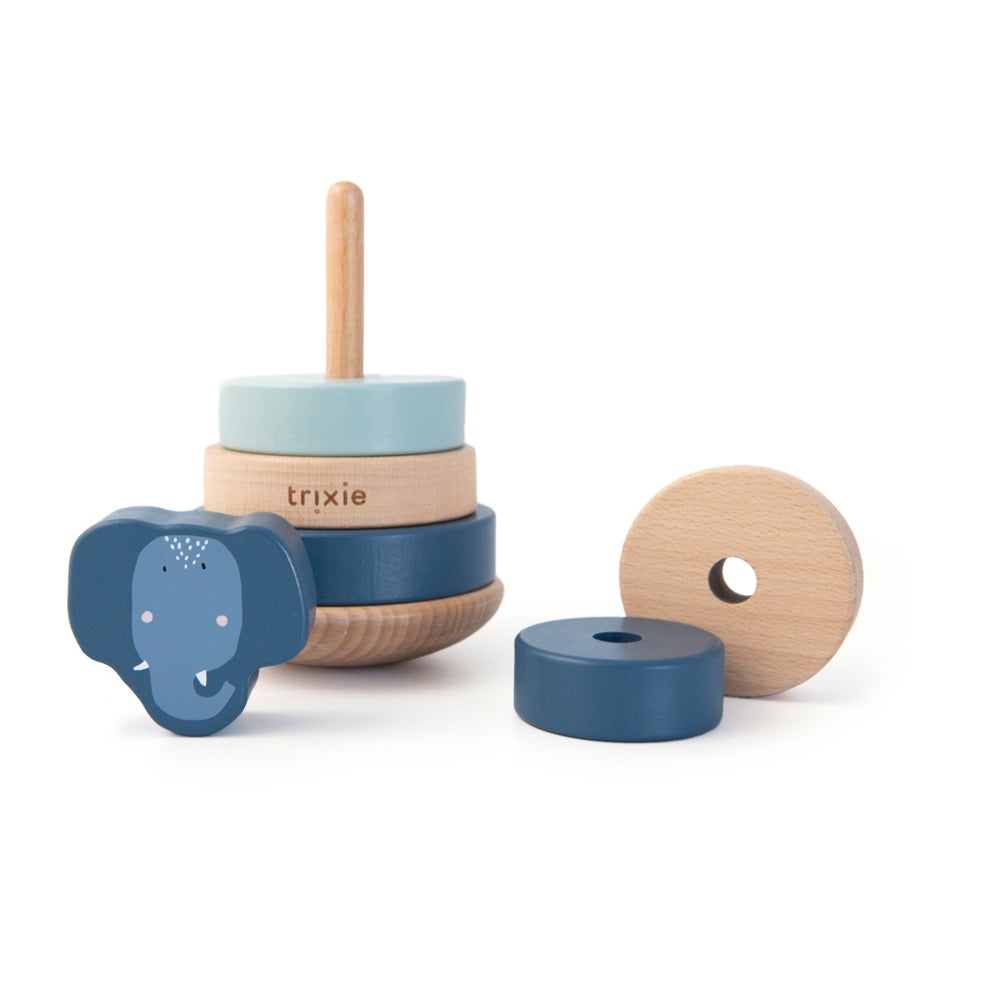 Personalisierter Stapelturm aus Holz von Trixie mit Namen und Geburtsdaten graviert Geburtsgeschenk Elefant