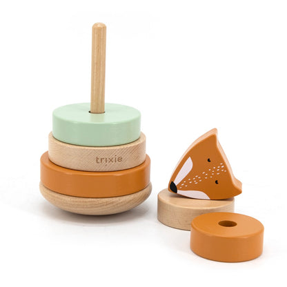 Personalisierter Stapelturm aus Holz von Trixie mit Namen und Geburtsdaten graviert Geburtsgeschenk FUCHS