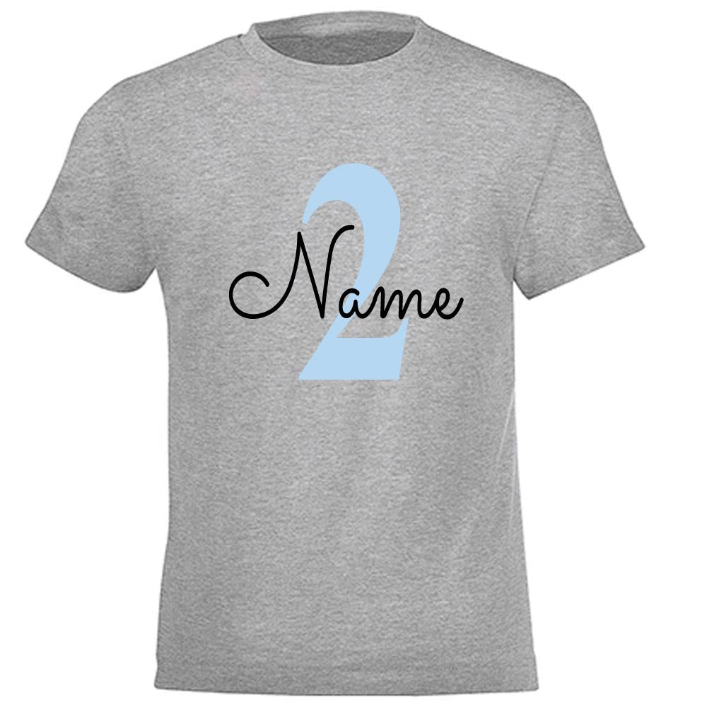 GEBURTSTAGSSHIRT für Baby und Kind mit Namen personalisiert T-Shirt aus Baumwolle Grau meliert