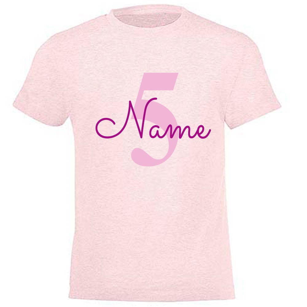 GEBURTSTAGSSHIRT für Baby und Kind mit Namen personalisiert T-Shirt aus Baumwolle Rosa meliert