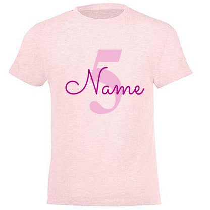 GEBURTSTAGSSHIRT für Baby und Kind mit Namen personalisiert T-Shirt aus Baumwolle Rosa meliert