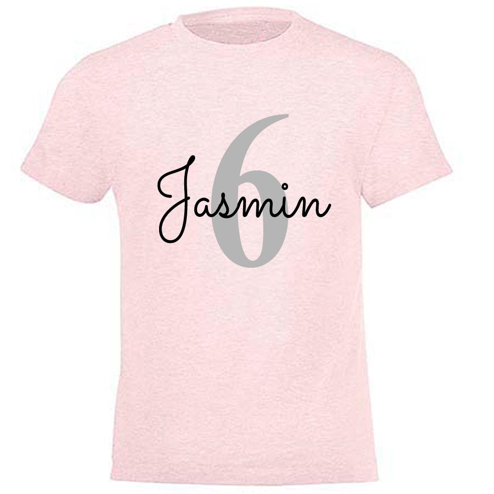 GEBURTSTAGSSHIRT für Baby und Kind mit Namen personalisiert T-Shirt aus Baumwolle Rosa meliert
