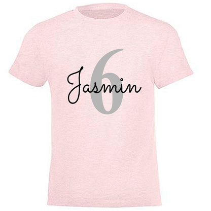GEBURTSTAGSSHIRT für Baby und Kind mit Namen personalisiert T-Shirt aus Baumwolle Rosa meliert