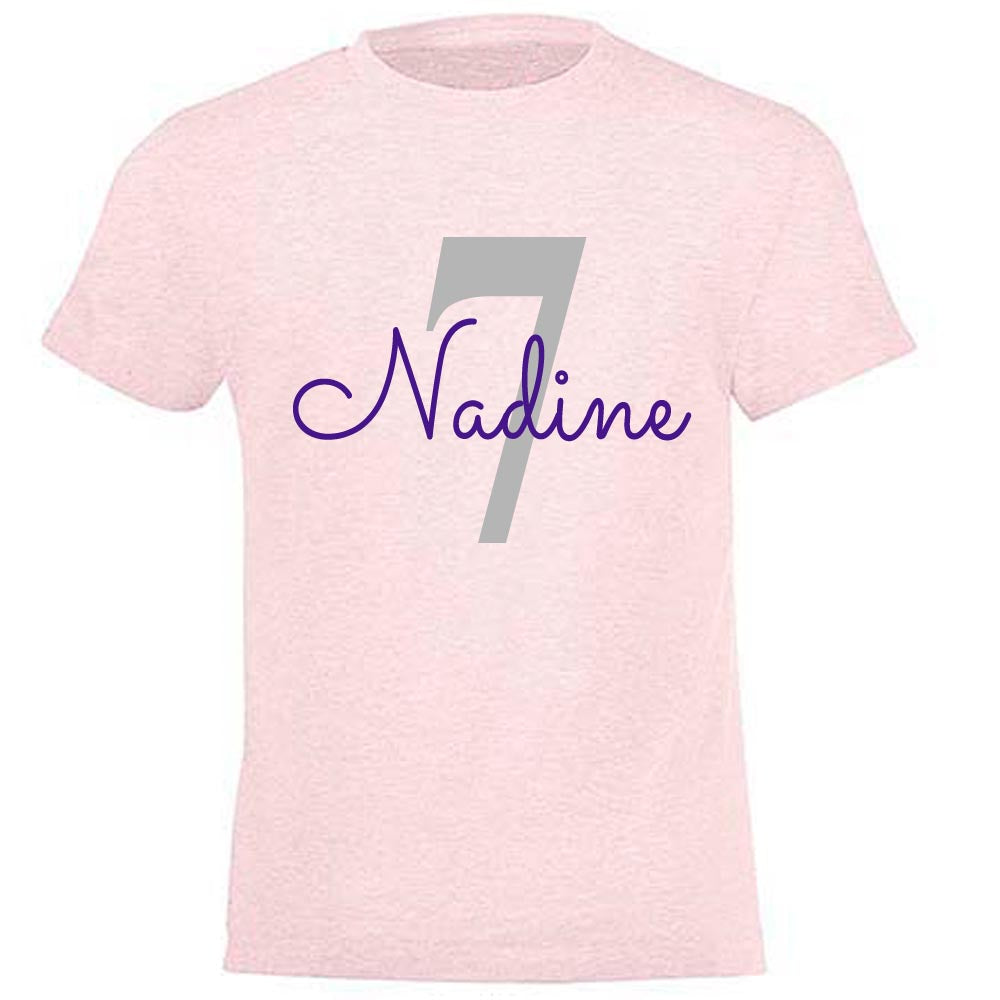 GEBURTSTAGSSHIRT für Baby und Kind mit Namen personalisiert T-Shirt aus Baumwolle Rosa meliert