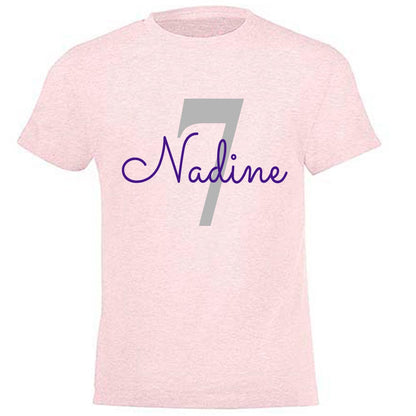 GEBURTSTAGSSHIRT für Baby und Kind mit Namen personalisiert T-Shirt aus Baumwolle Rosa meliert