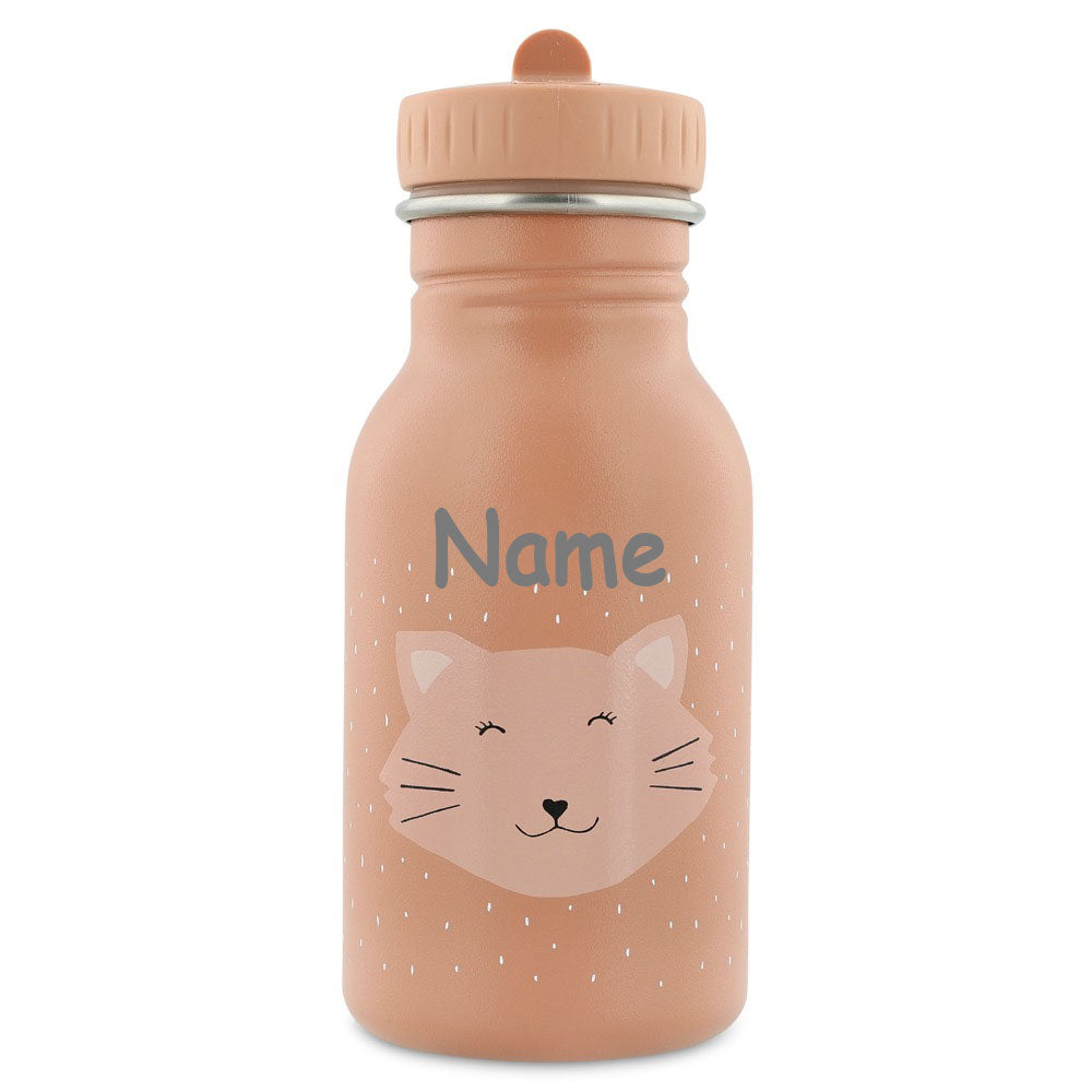 Edelstahl Trinkflasche für Kinder mit Namen graviert von Trixie ultraleicht auslaufsicher Trinkschnabel für Kinder ab 3 Jahren Katze