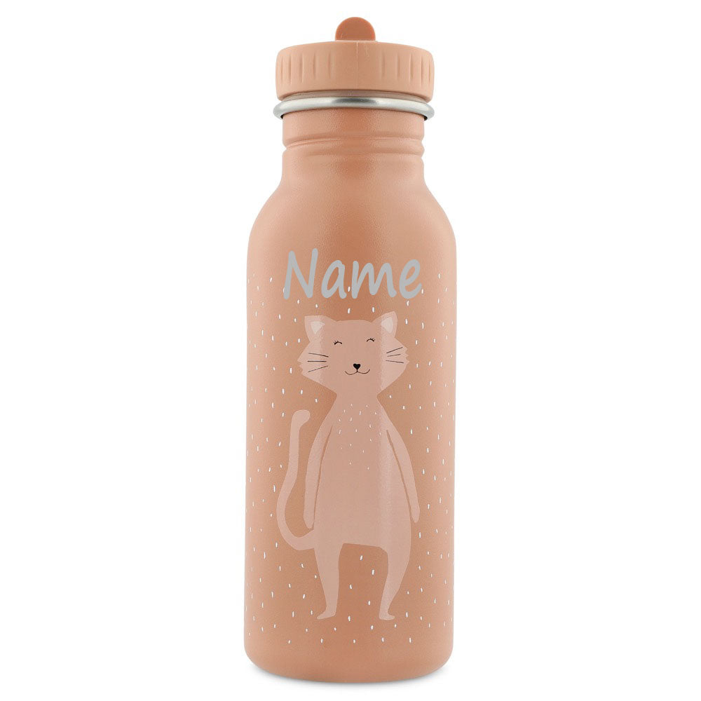 Edelstahl Trinkflasche für Kinder mit Namen graviert von Trixie ultraleicht auslaufsicher Trinkschnabel für Kinder ab 3 Jahren Katze