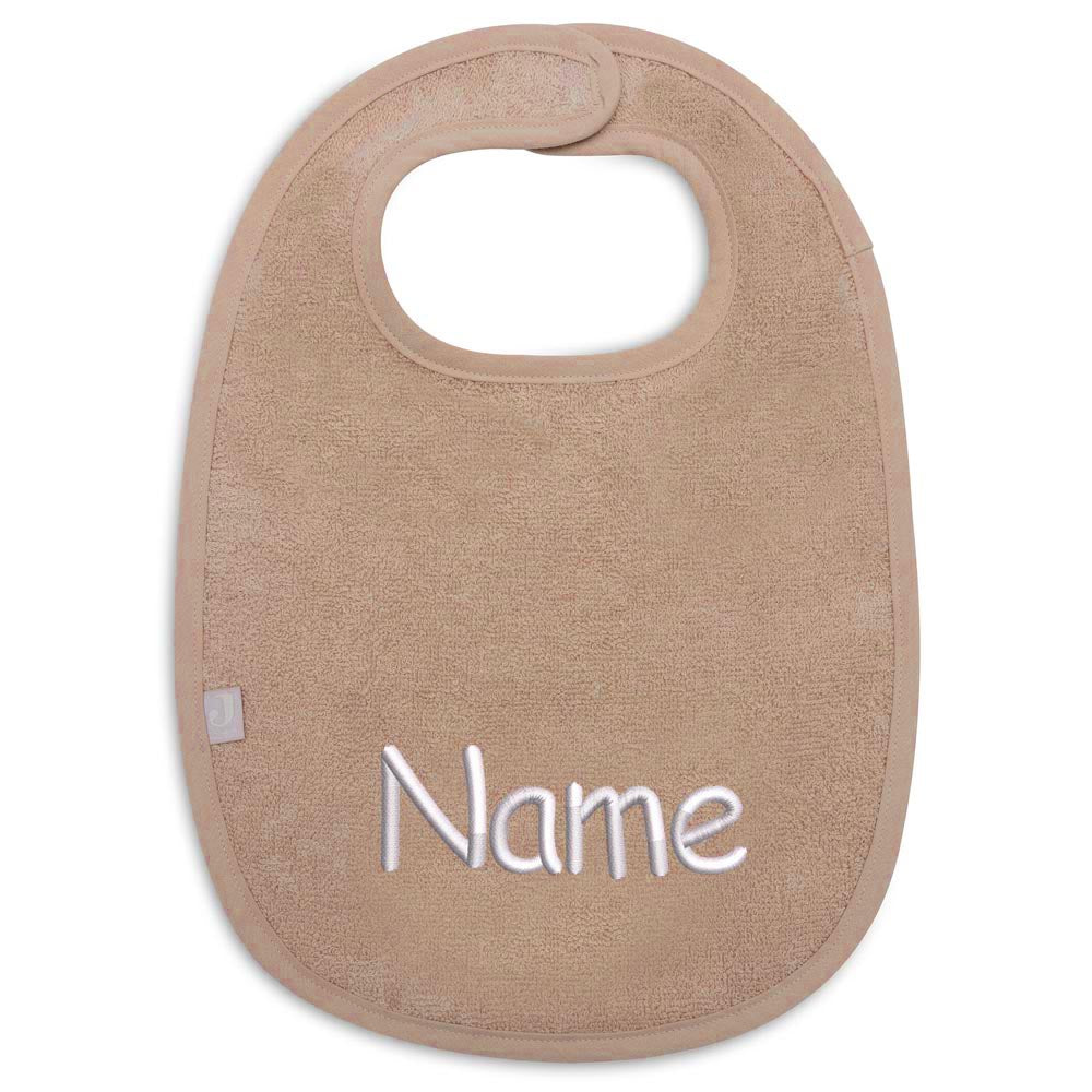 Lätzchen für Babys mit Name bestickt weicher Frottee aus 100% Baumwolle Babylätzchen 38cm lang helles braun
