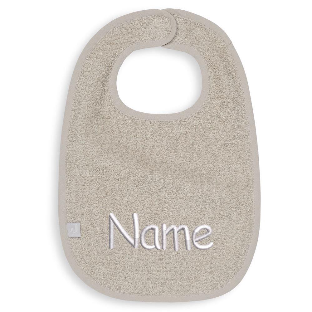 Lätzchen für Babys mit Name bestickt weicher Frottee aus 100% Baumwolle Babylätzchen 38cm lang beige
