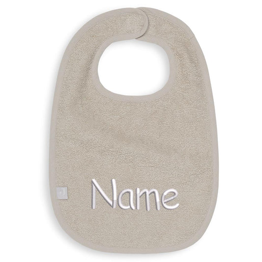 Lätzchen für Babys mit Name bestickt weicher Frottee aus 100% Baumwolle Babylätzchen 38cm lang beige