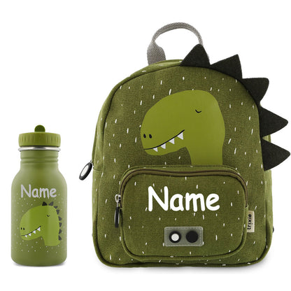 Rucksack + Trinkflasche im Set von Trixie mit Name personalisiert Motiv Dino