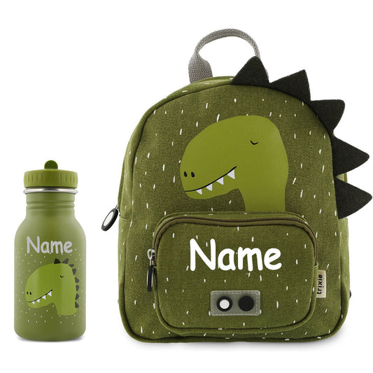 Rucksack + Trinkflasche im Set von Trixie mit Name personalisiert Motiv Dino