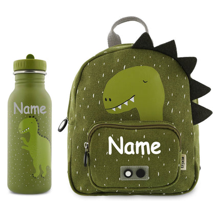 Rucksack + Trinkflasche im Set von Trixie mit Name personalisiert Motiv Dino