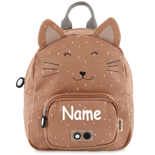 Personalisierter Kinderrucksack von Trixie mit Name für Kindergarten und Kita optional mit Trinkflasche Motiv Katze altrosa