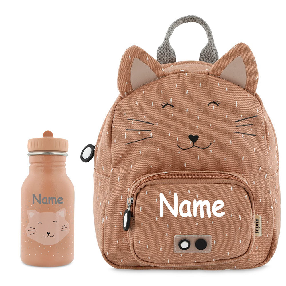Rucksack + Trinkflasche im Set von Trixie mit Name personalisiert Motiv Katze