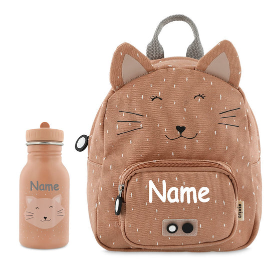 Rucksack + Trinkflasche im Set von Trixie mit Name personalisiert Motiv Katze