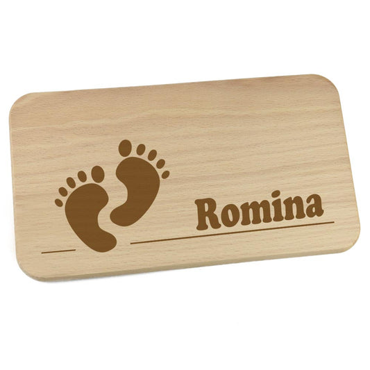 Personalisiertes Frühstücksbrettchen aus Holz mit Motiv und Name graviert Motiv Füße