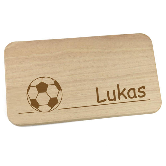 Personalisiertes Frühstücksbrettchen aus Holz mit Motiv und Name graviert Motiv Fußball
