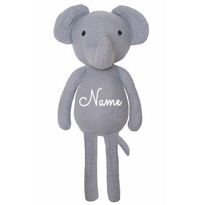 Stofftier aus Musselin mit Name personalisiert in Geschenkverpackung Elefant