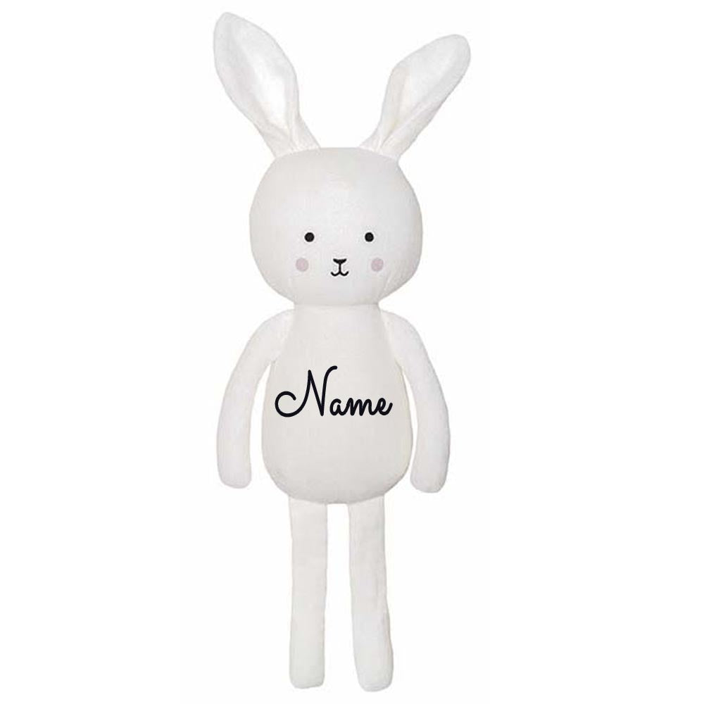 Stofftier aus Musselin mit Name personalisiert in Geschenkverpackung Hase