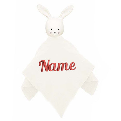 Baby Schnuffeltuch aus Musselin mit Namen bestick Hase